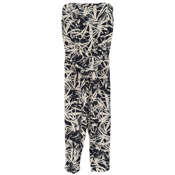 LOFT Pants - LOFT Strapless Linen Blend Palm Leaf Print Jumpsuit Black Beige Size 4